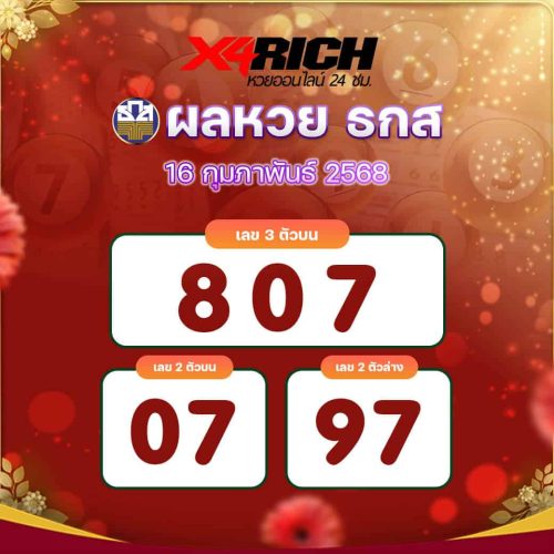 ผลหวย ธกส งวดวันที่ 16 กุมภาพันธ์ 2568